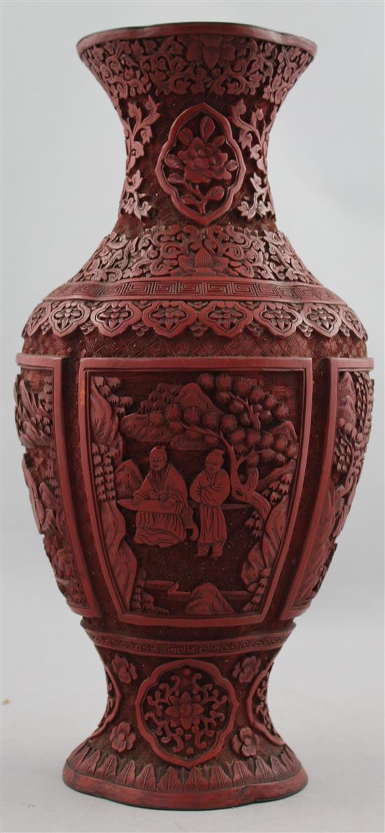 A Chinese cinnabar lacquer vase, 19th century, 31.5cm, later drilled